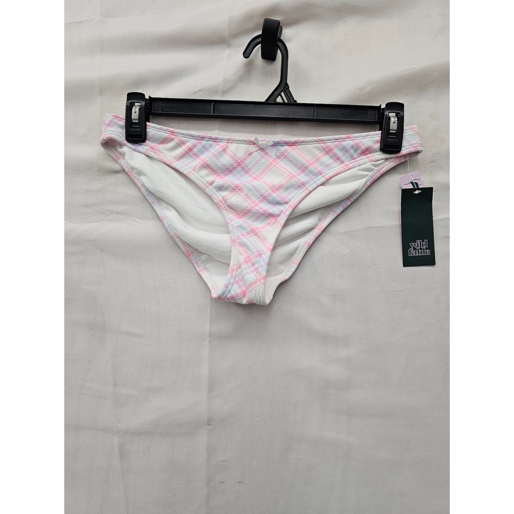 Wild Fable Womens Plaid Bikini Bottoms Pink Nylon Blend Casual Size Medium